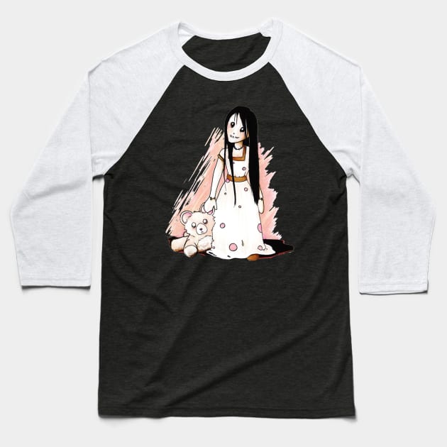 Creepy Doll Girl... and Friend Baseball T-Shirt by FishWithATopHat